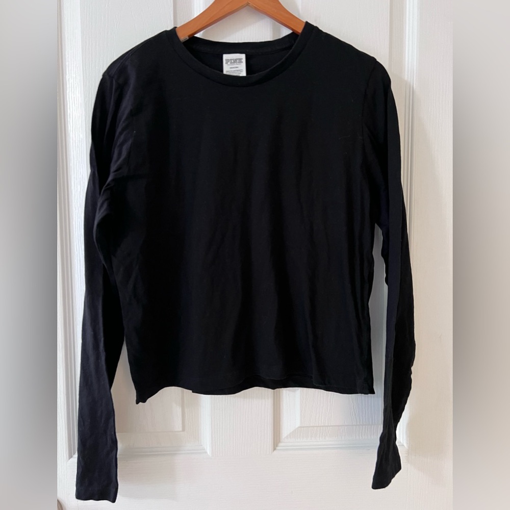 PINK Victoria's Secret Black Long Sleeve cropped Tee Sise M